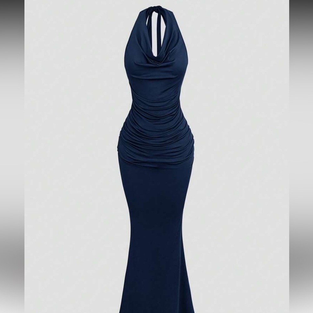 SHEIN Navy Backless Halter Dress